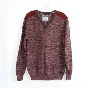 Projec Raw men’s V-neck sweater XL knit long sleeve Bordeaux red maroon mixed